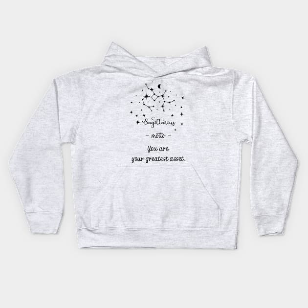 Key phrases of the zodiac signs: Sagittarius Kids Hoodie by Ludilac